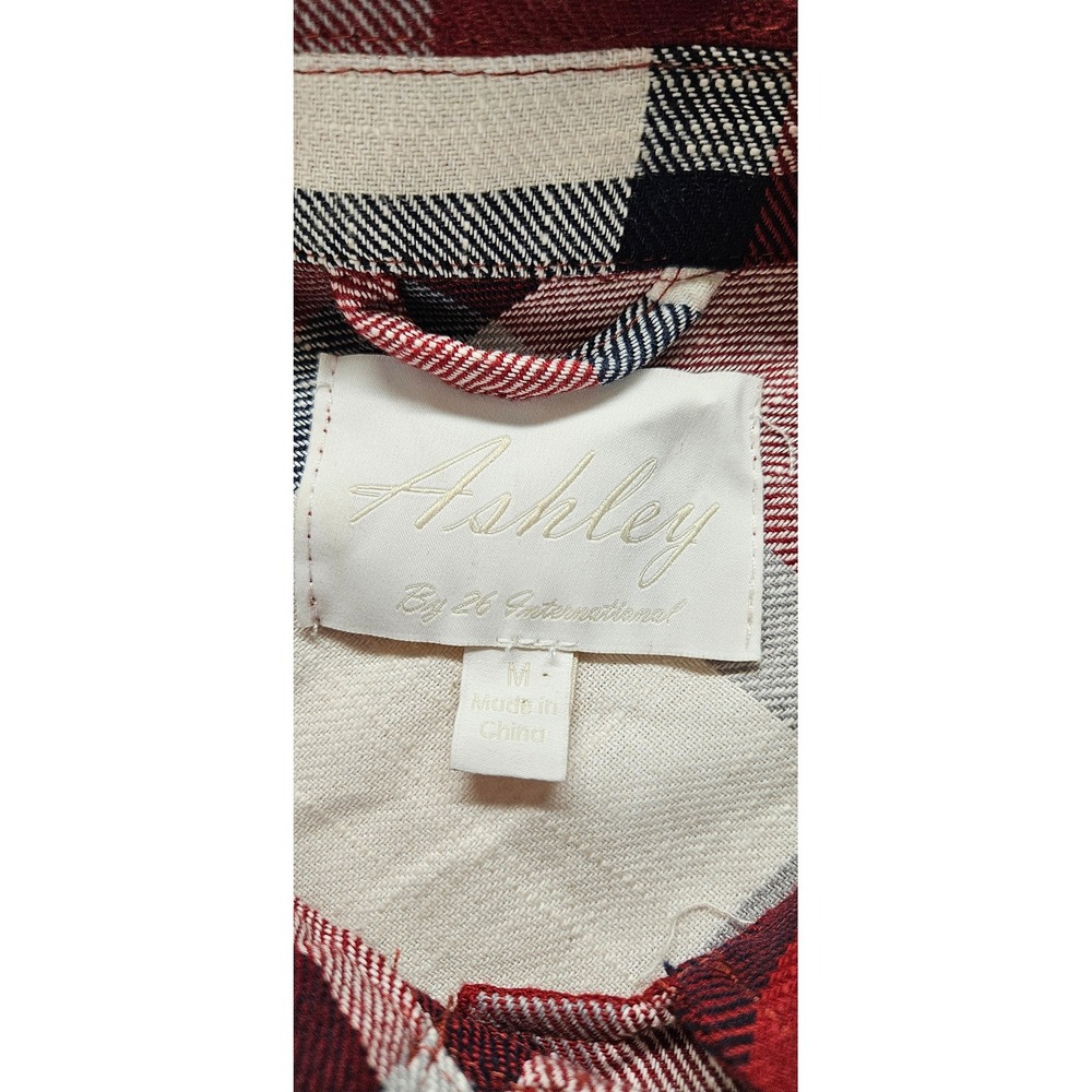 Ashley By 26 International Red Plaid Cropped Flannel Shirt Womens Medium - Picture 2 of 7